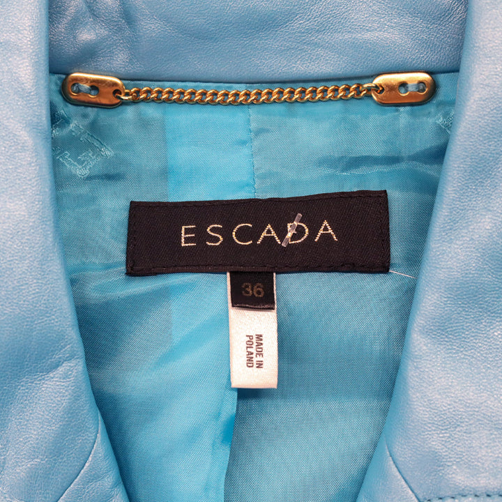 Escada Metallic Teal Leather Gold Snap Button Jacket