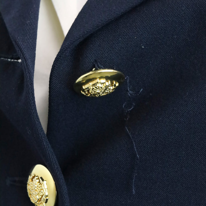 Escada Navy Blue Wool Button Waist Trim Single Breasted Blazer