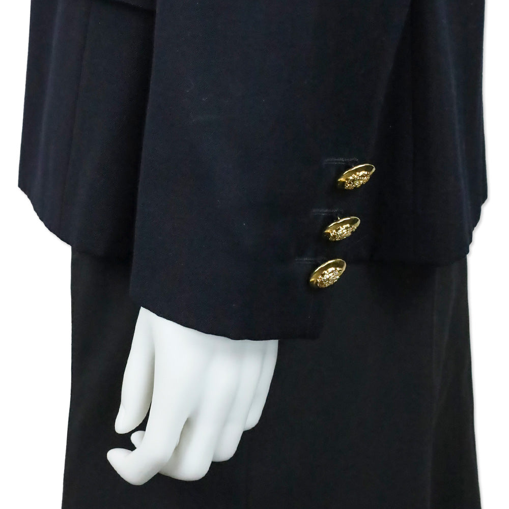Escada Navy Blue Wool Button Waist Trim Single Breasted Blazer