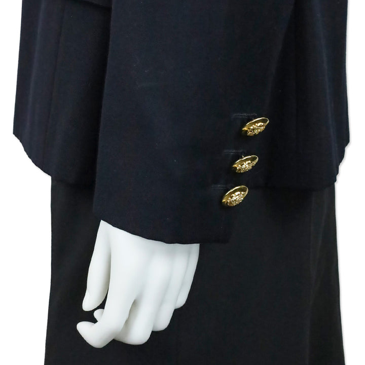 Escada Navy Blue Wool Button Waist Trim Single Breasted Blazer