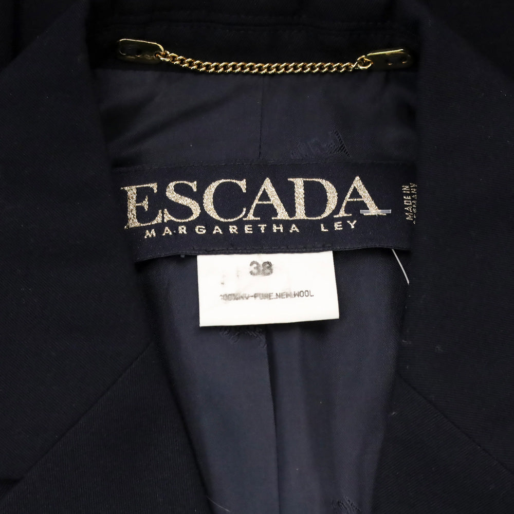 Escada Navy Blue Wool Button Waist Trim Single Breasted Blazer