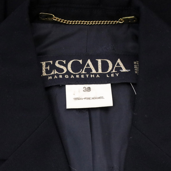 Escada Navy Blue Wool Button Waist Trim Single Breasted Blazer