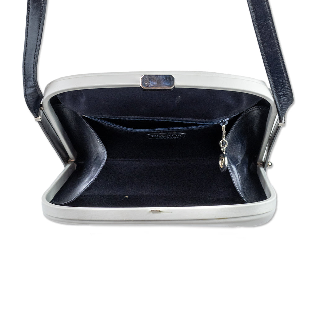 Escada Navy and White Leather Shoulder Bag