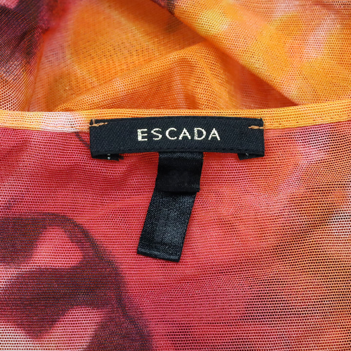 Escada Orange Multi Pattern Mesh Ruched Tank Top