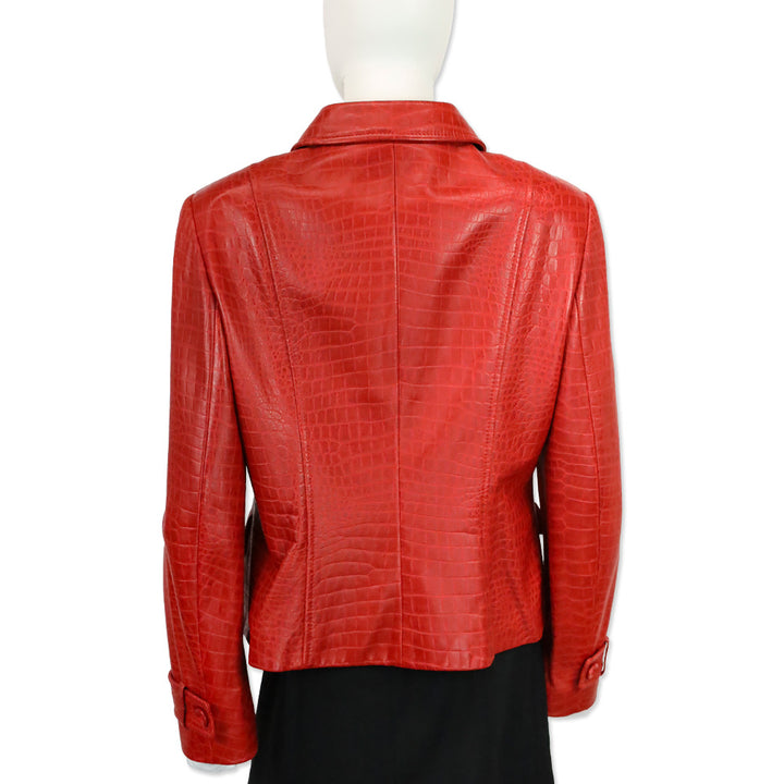Escada Red Croc Embossed Leather Double-Breasted Jacket