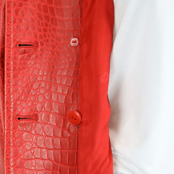 Escada Red Croc Embossed Leather Double-Breasted Jacket