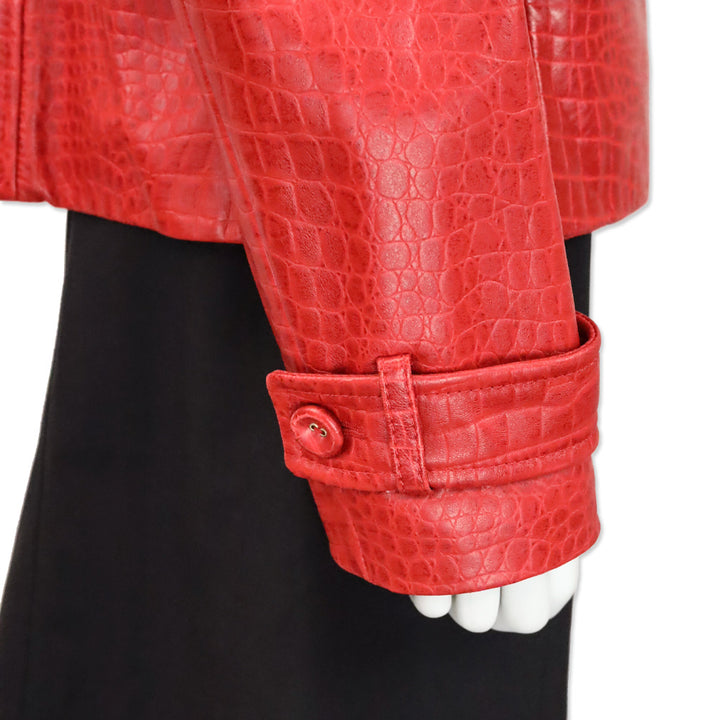Escada Red Croc Embossed Leather Double-Breasted Jacket
