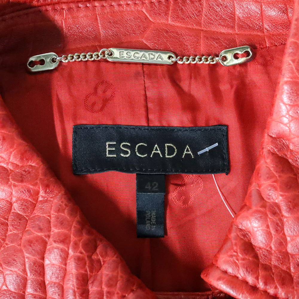 Escada Red Croc Embossed Leather Double-Breasted Jacket