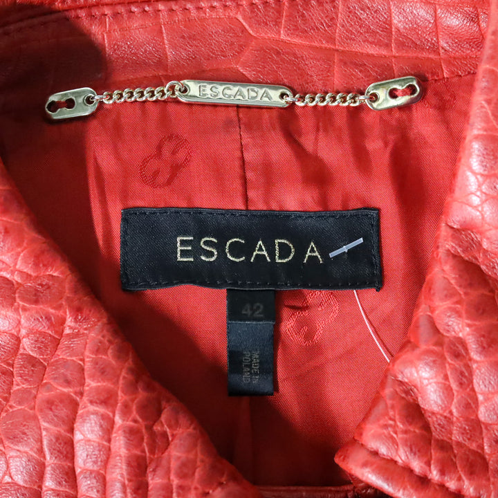 Escada Red Croc Embossed Leather Double-Breasted Jacket