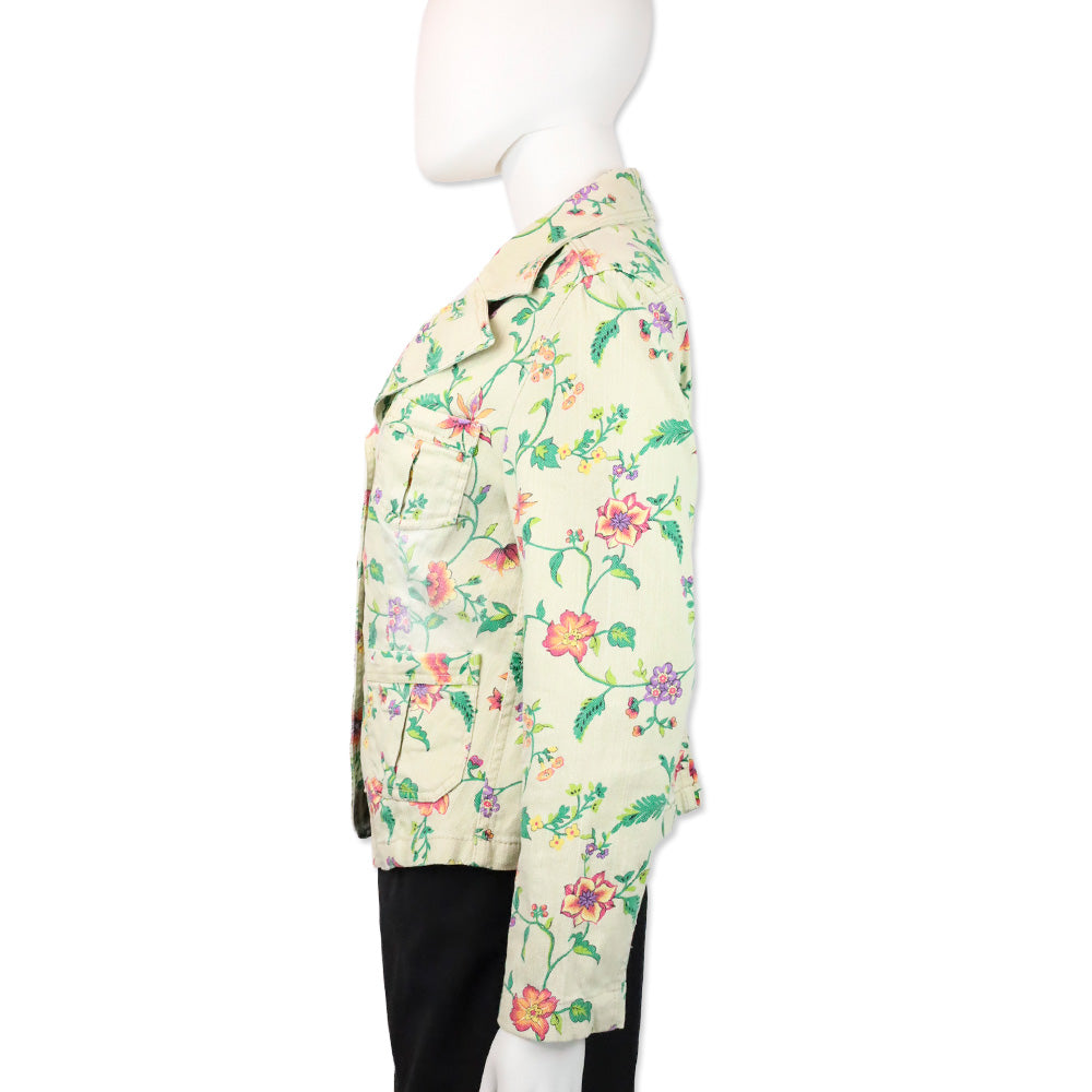 Escada Sport Sage Green Floral Print Denim Jacket
