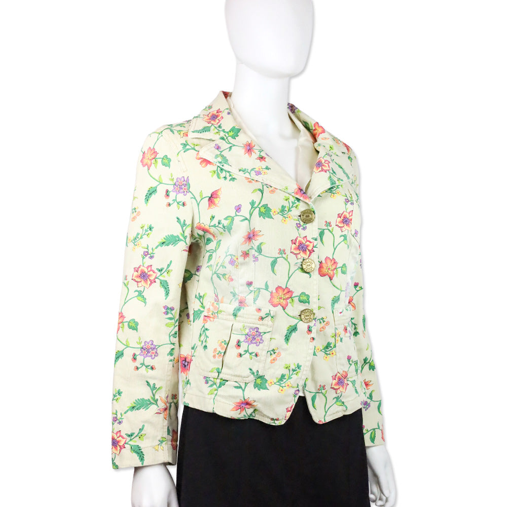 Escada Sport Sage Green Floral Print Denim Jacket