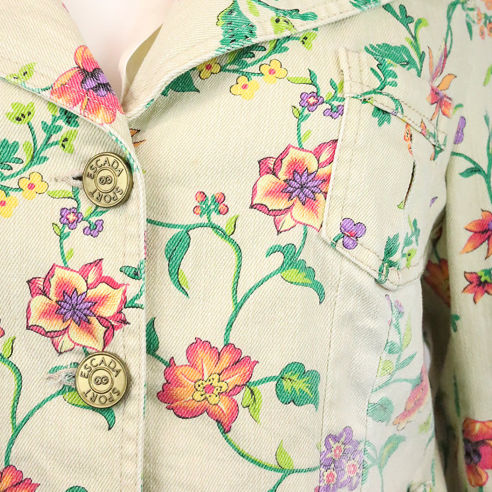 Escada Sport Sage Green Floral Print Denim Jacket