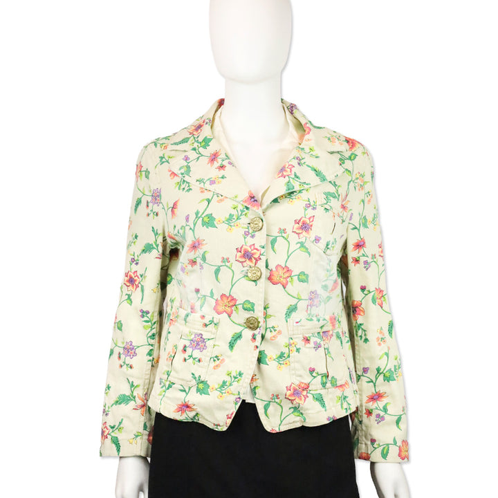 Escada Sport Sage Green Floral Print Denim Jacket