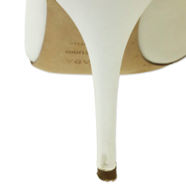 Escada White Leather Slingback Lace-Up Heeled Sandal