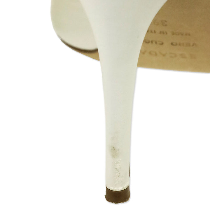 Escada White Leather Slingback Lace-Up Heeled Sandal