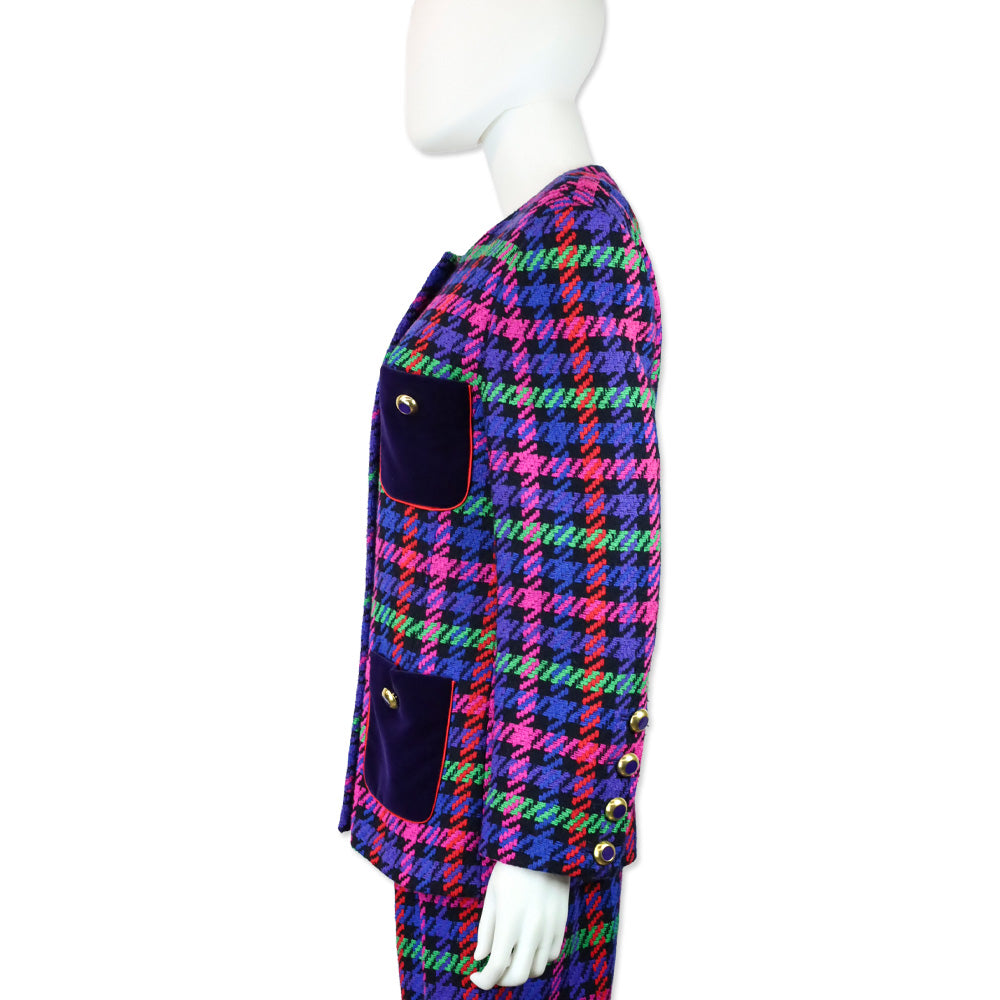 Escada by Margaretha Ley Multicolor Plaid Houndstooth Wool Blazer