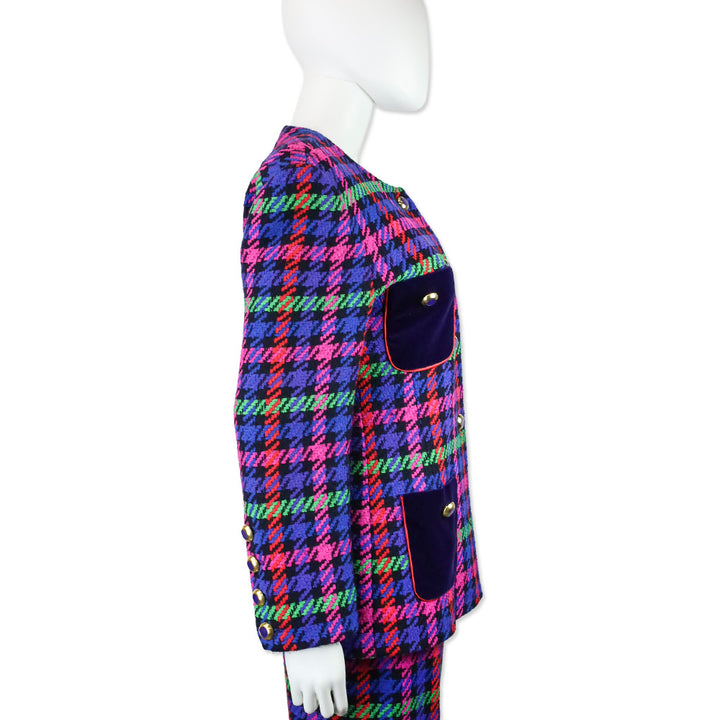 Escada by Margaretha Ley Multicolor Plaid Houndstooth Wool Blazer