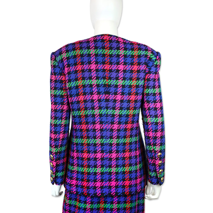Escada by Margaretha Ley Multicolor Plaid Houndstooth Wool Blazer