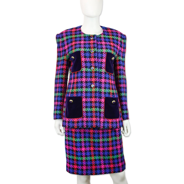 Escada by Margaretha Ley Multicolor Plaid Houndstooth Wool Blazer
