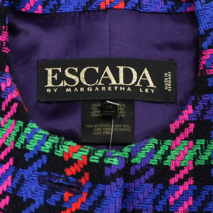 Escada by Margaretha Ley Multicolor Plaid Houndstooth Wool Blazer