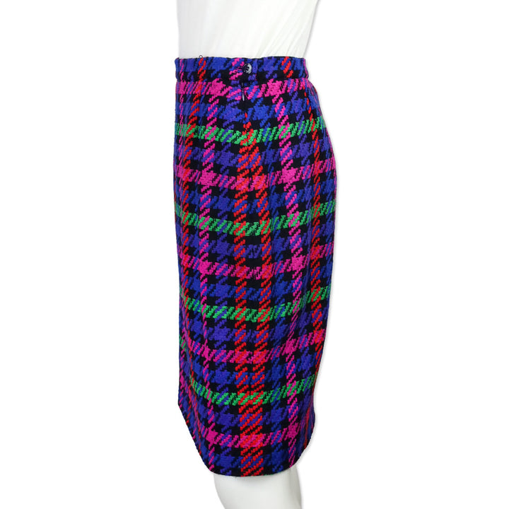 Escada by Margaretha Ley Multicolor Plaid Houndstooth Wool Skirt