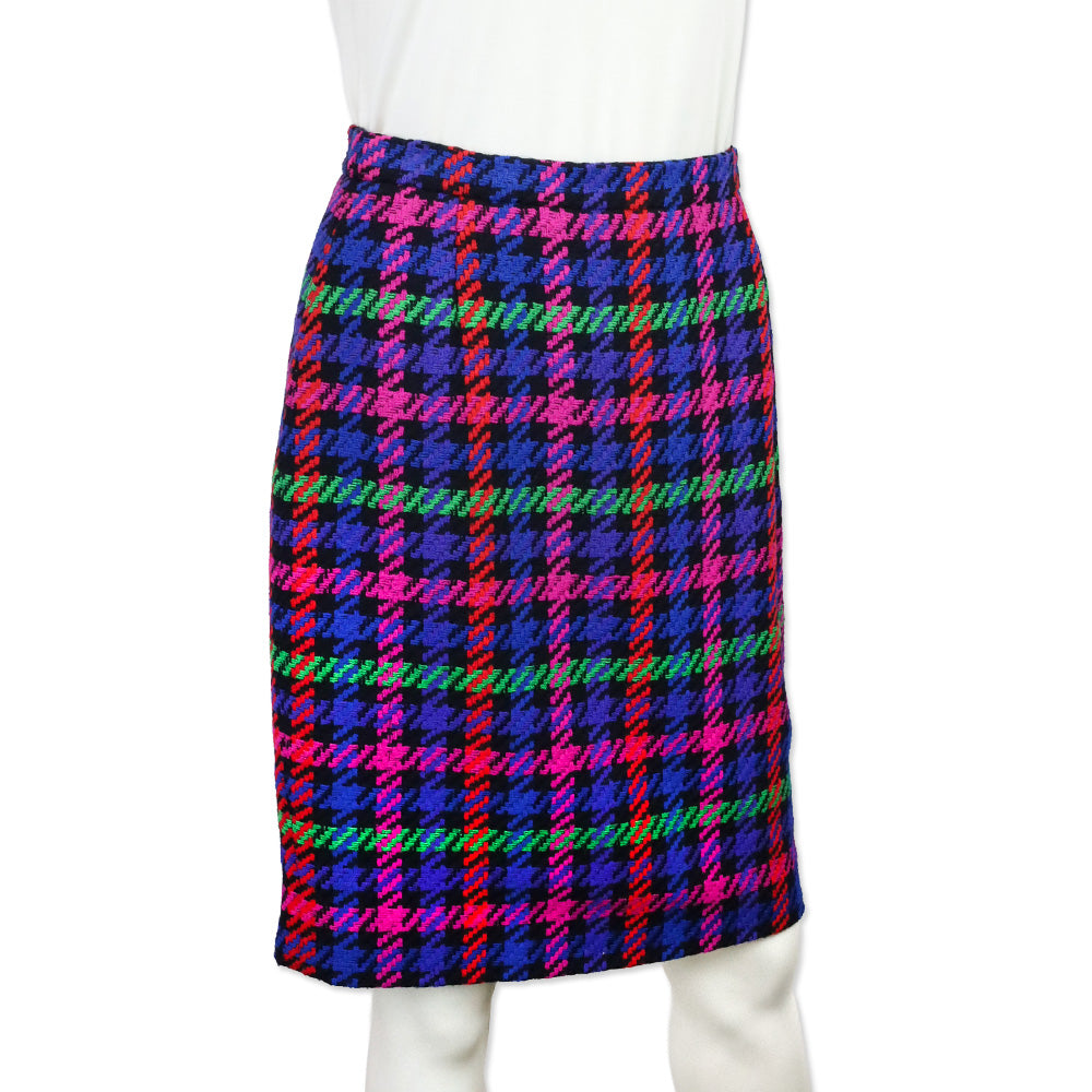 Escada by Margaretha Ley Multicolor Plaid Houndstooth Wool Skirt