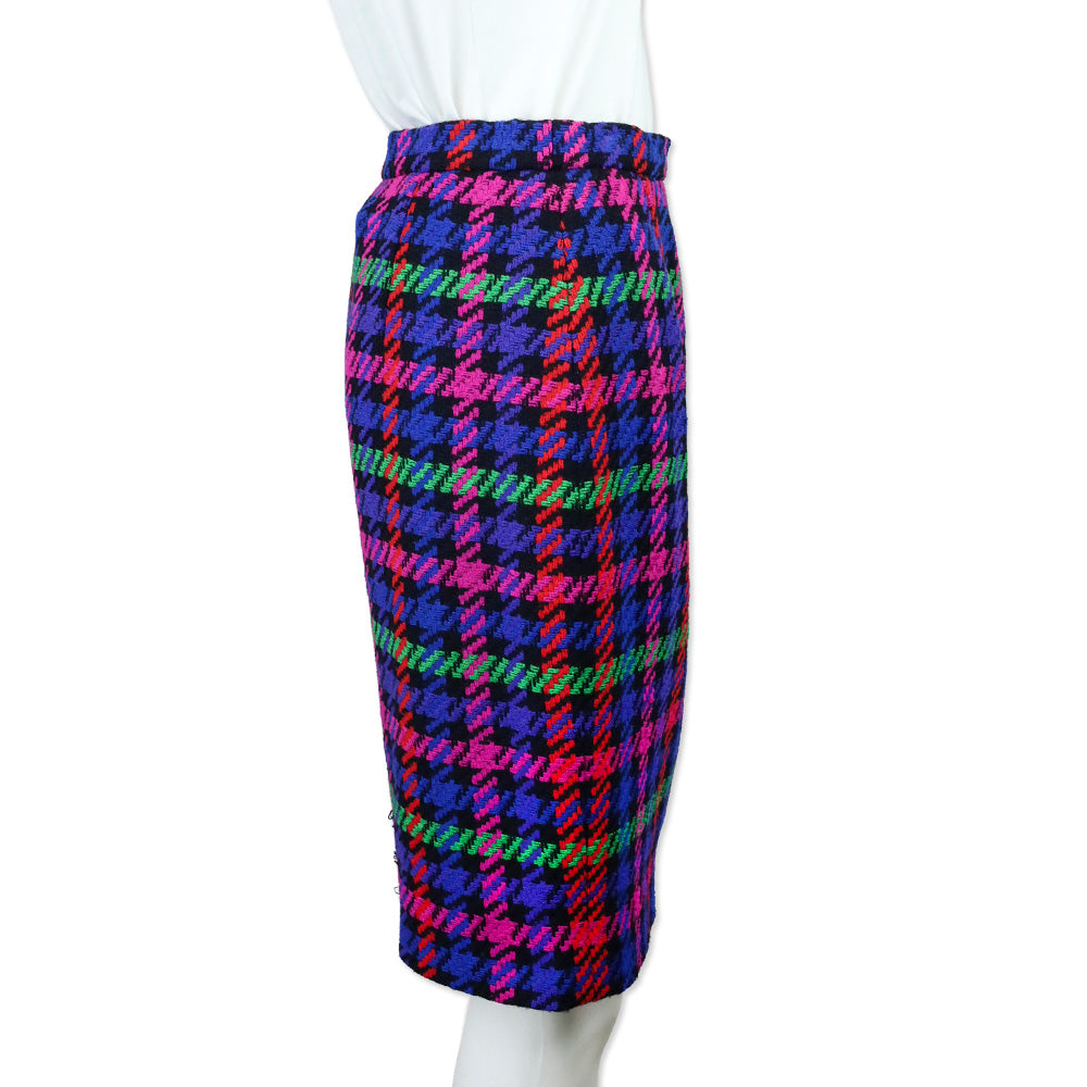 Escada by Margaretha Ley Multicolor Plaid Houndstooth Wool Skirt