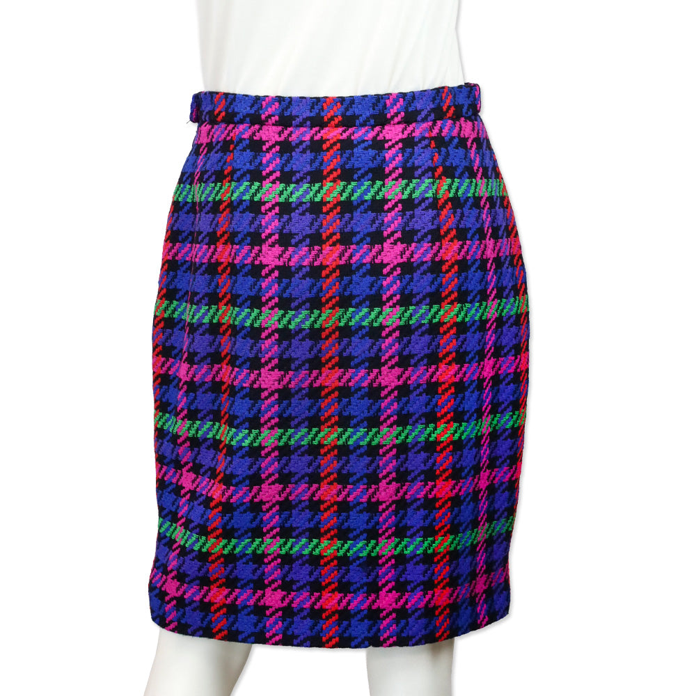 Escada by Margaretha Ley Multicolor Plaid Houndstooth Wool Skirt