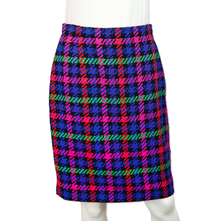 Escada by Margaretha Ley Multicolor Plaid Houndstooth Wool Skirt