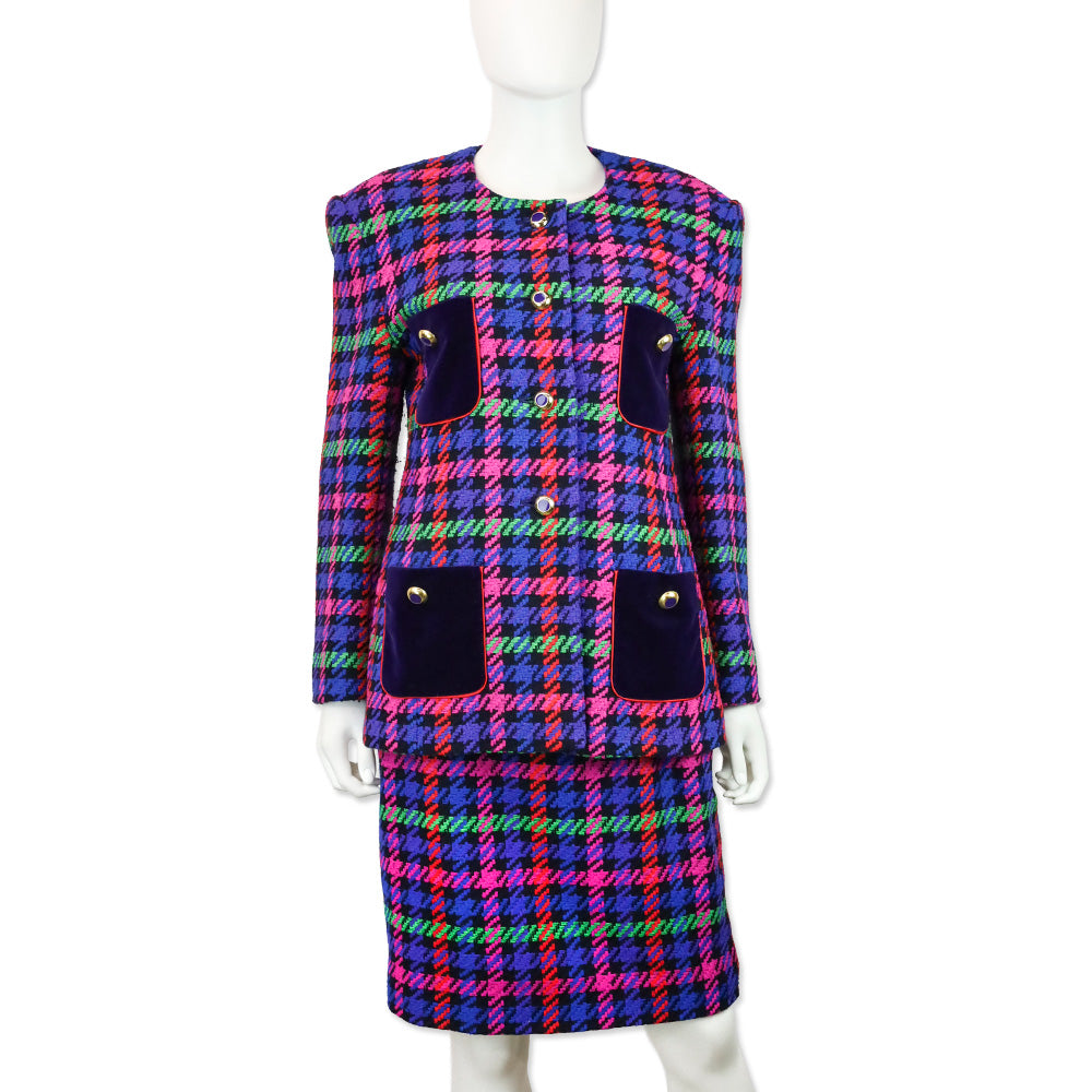 Escada by Margaretha Ley Multicolor Plaid Houndstooth Wool Skirt