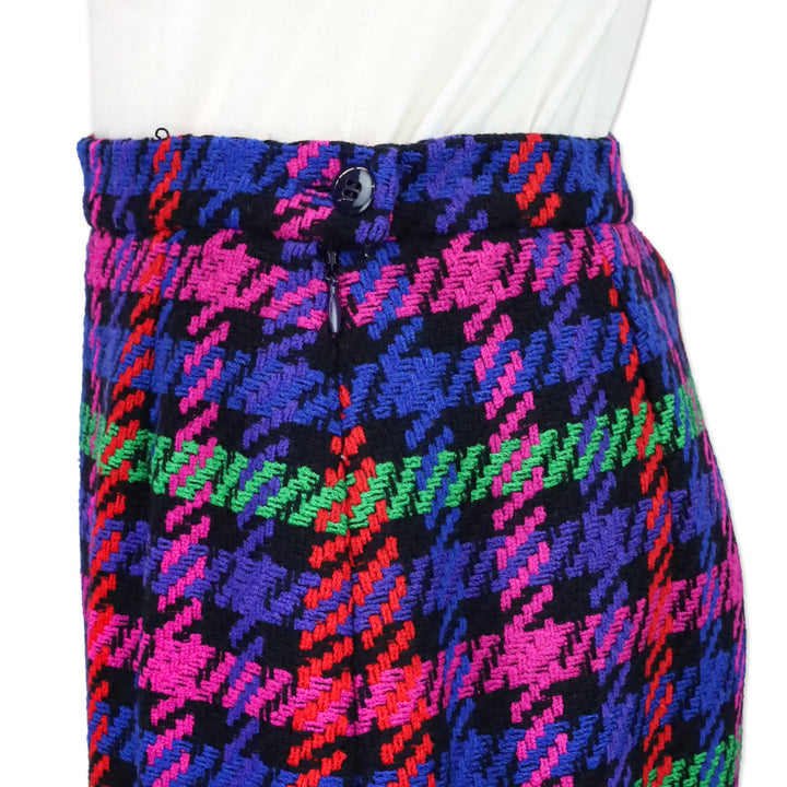 Escada by Margaretha Ley Multicolor Plaid Houndstooth Wool Skirt