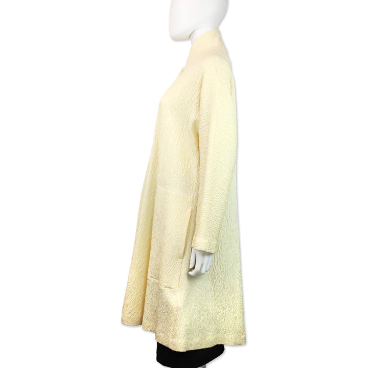 Eskandar 1990s Butter Cream Brocade Silk Blend Stand Collar Coat