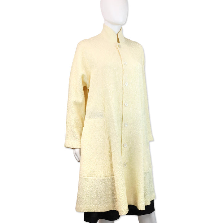 Eskandar 1990s Butter Cream Brocade Silk Blend Stand Collar Coat