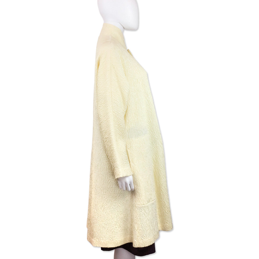 Eskandar 1990s Butter Cream Brocade Silk Blend Stand Collar Coat