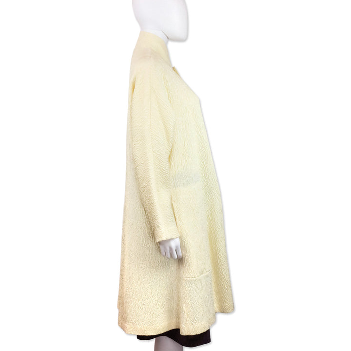 Eskandar 1990s Butter Cream Brocade Silk Blend Stand Collar Coat