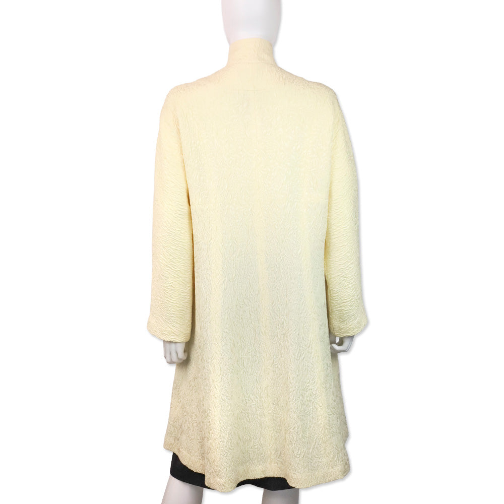Eskandar 1990s Butter Cream Brocade Silk Blend Stand Collar Coat