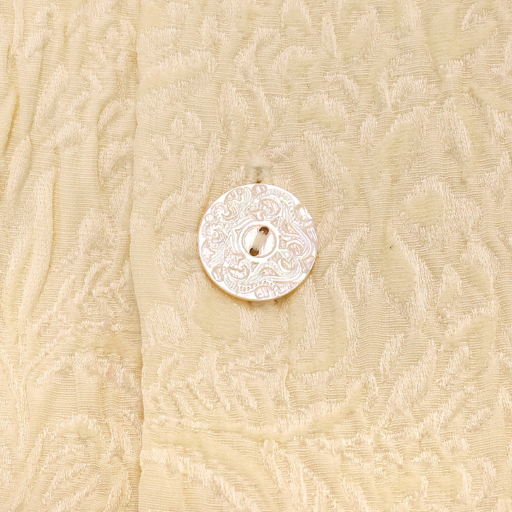 Eskandar 1990s Butter Cream Brocade Silk Blend Stand Collar Coat