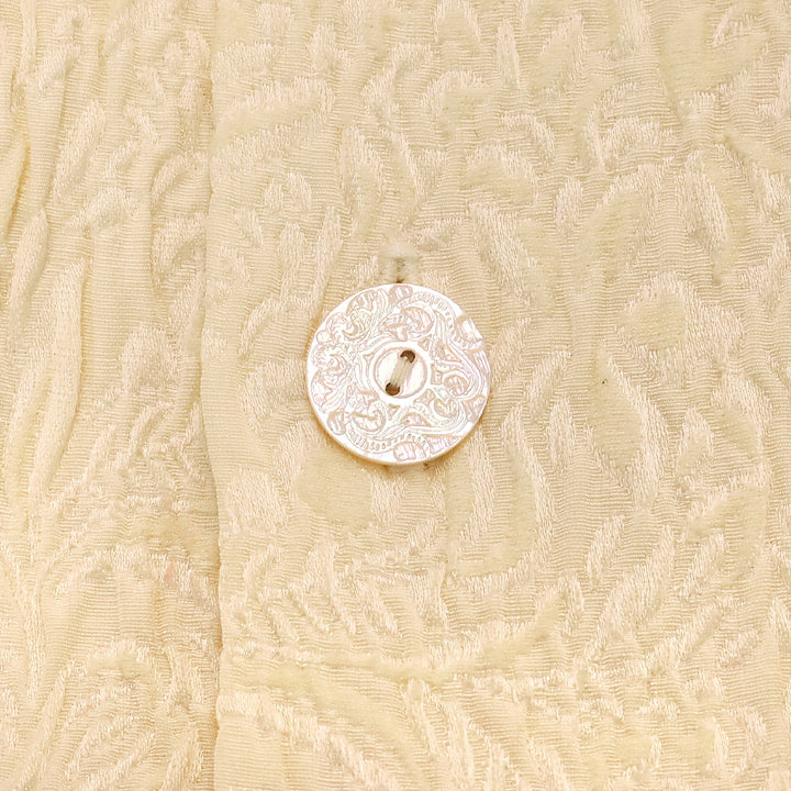 Eskandar 1990s Butter Cream Brocade Silk Blend Stand Collar Coat