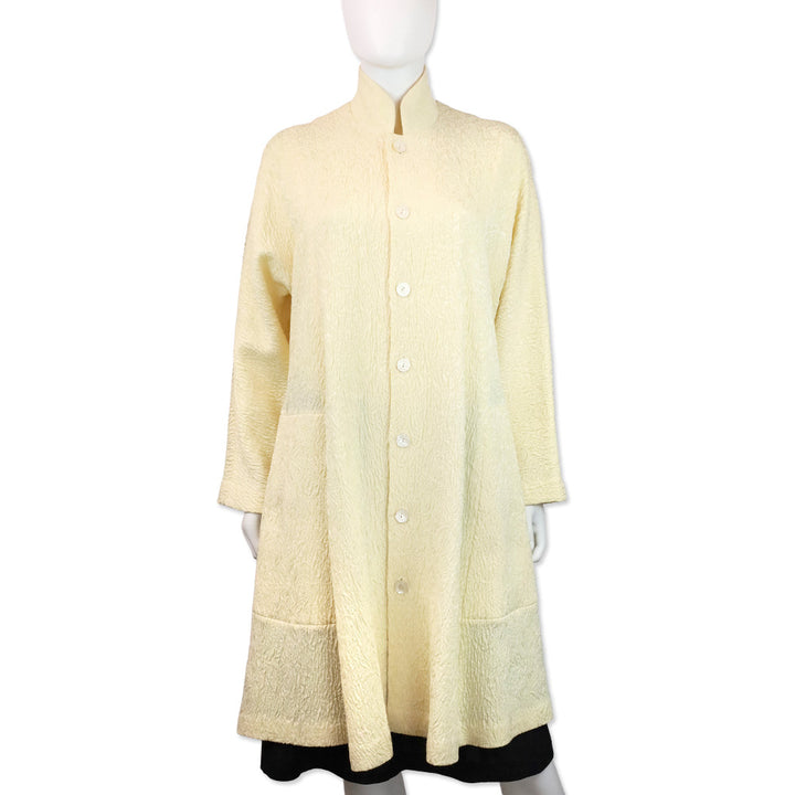 Eskandar 1990s Butter Cream Brocade Silk Blend Stand Collar Coat