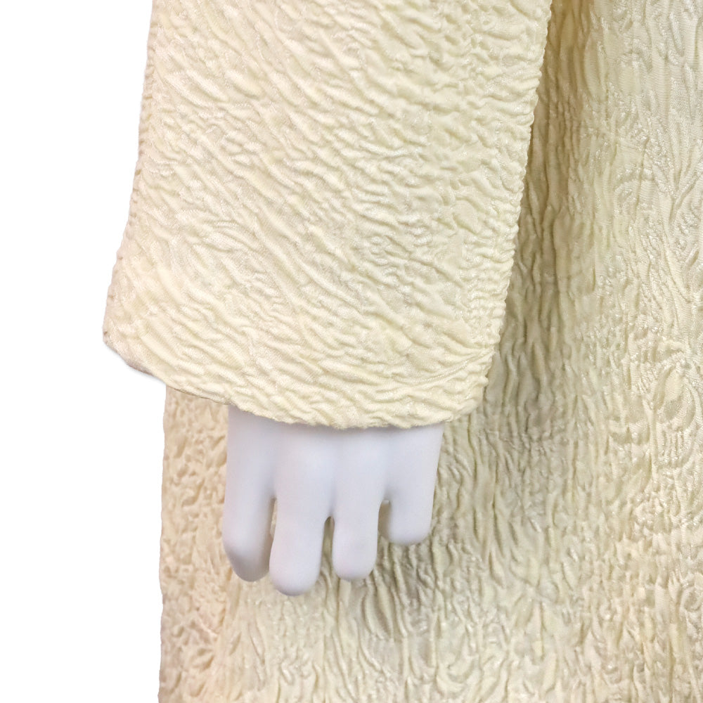 Eskandar 1990s Butter Cream Brocade Silk Blend Stand Collar Coat