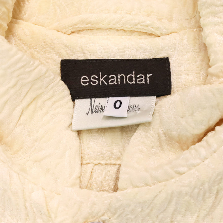 Eskandar 1990s Butter Cream Brocade Silk Blend Stand Collar Coat