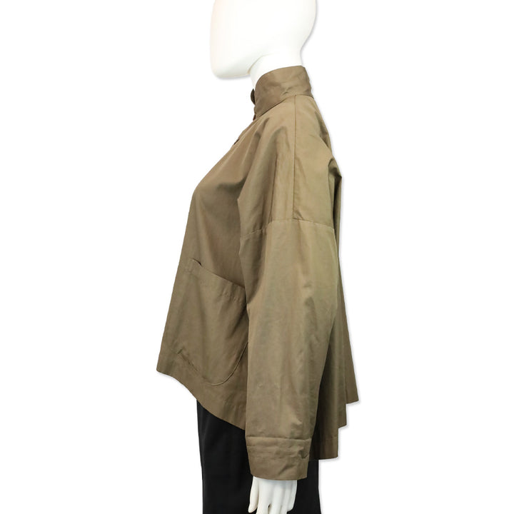 Eskandar Brown Cotton Oversized Button Shacket