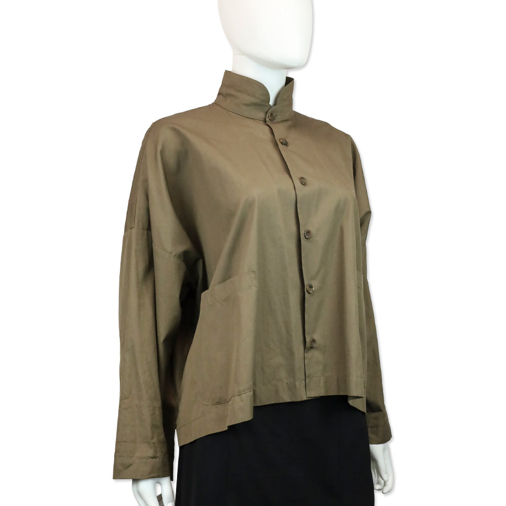 Eskandar Brown Cotton Oversized Button Shacket