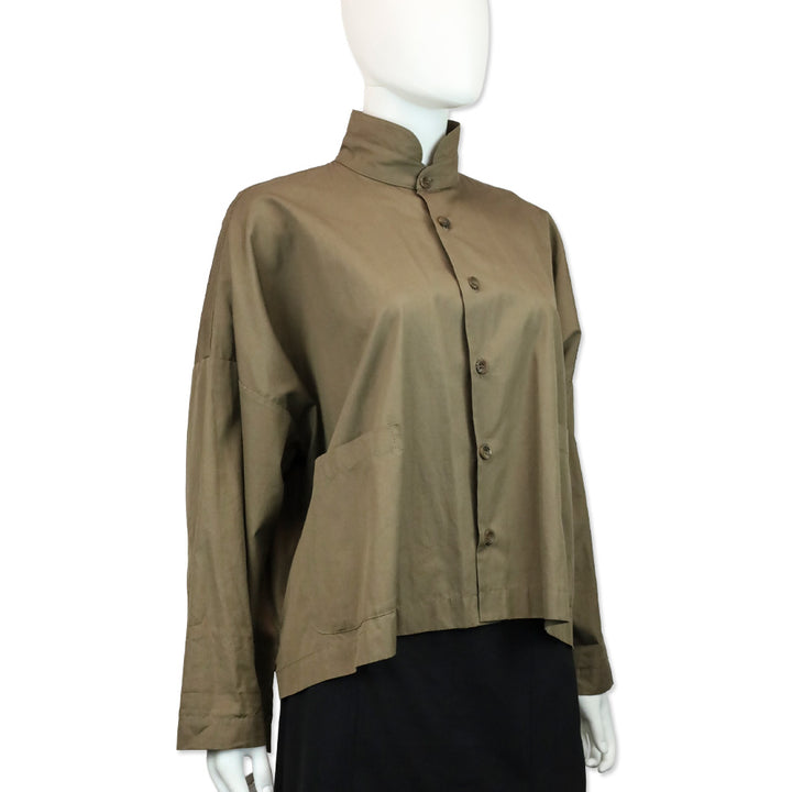 Eskandar Brown Cotton Oversized Button Shacket