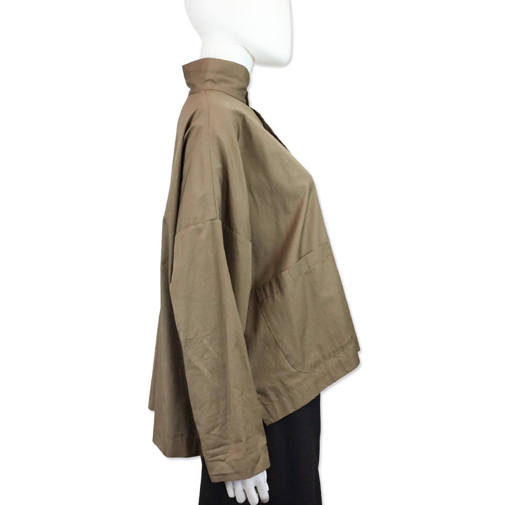 Eskandar Brown Cotton Oversized Button Shacket