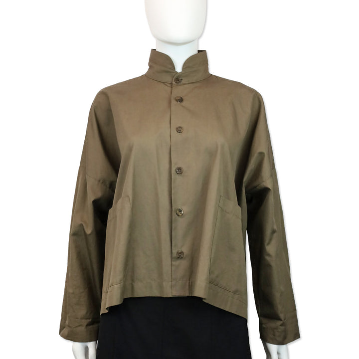 Eskandar Brown Cotton Oversized Button Shacket