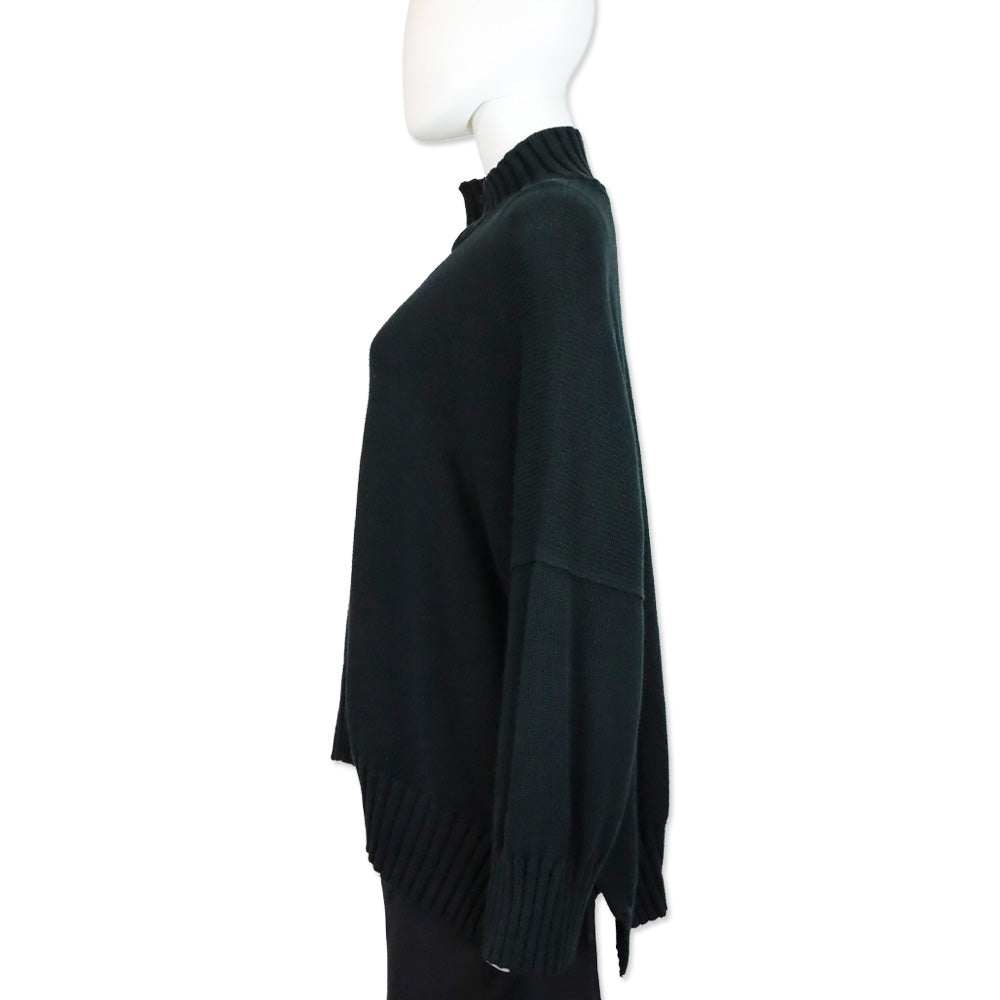 Eskander Black Cotton Knit Split Collar Sweater