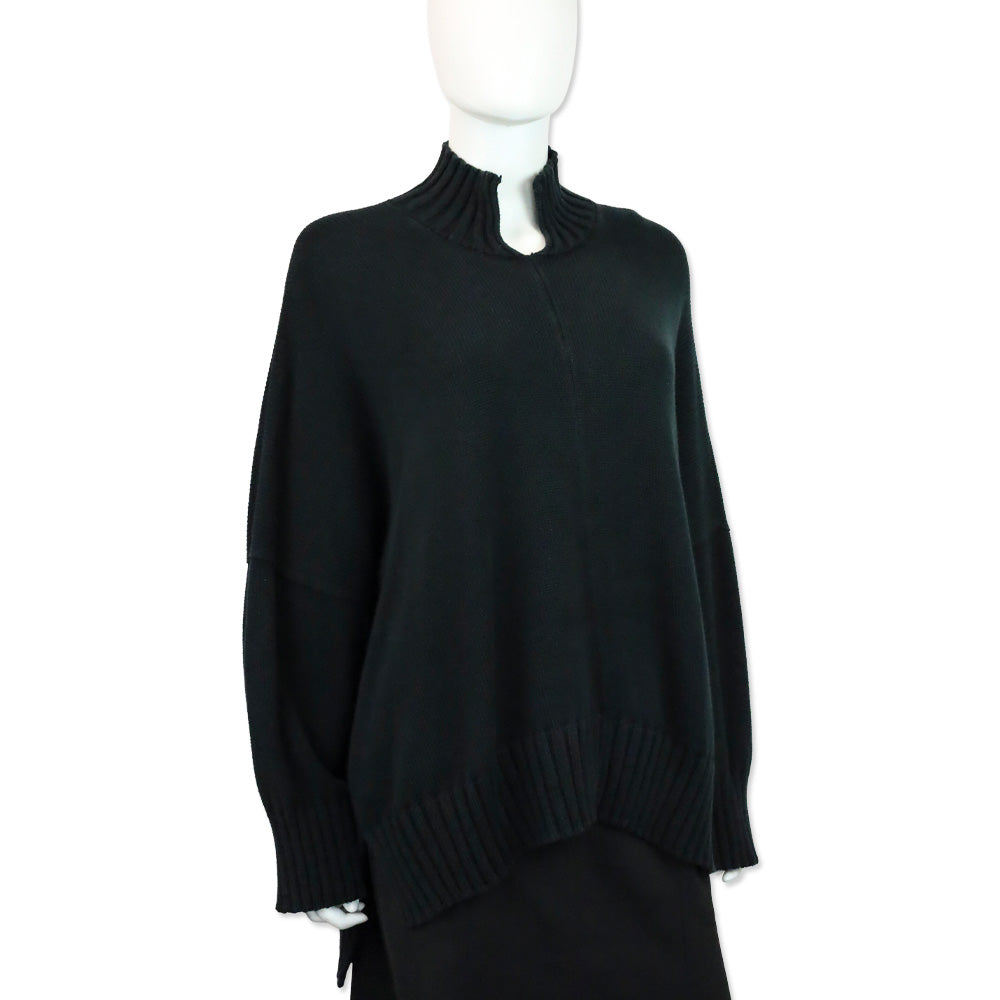 Eskander Black Cotton Knit Split Collar Sweater