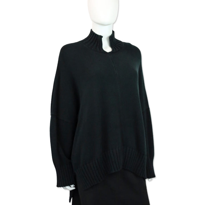 Eskander Black Cotton Knit Split Collar Sweater