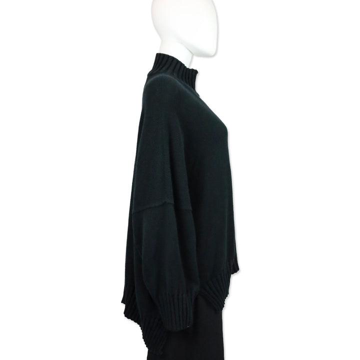 Eskander Black Cotton Knit Split Collar Sweater